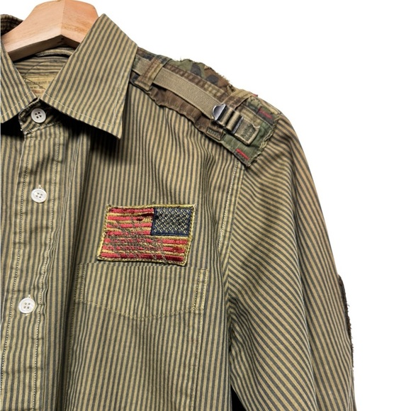 RILEY DENIM Men's Military Shirt Army Green S - Picture 8 of 15